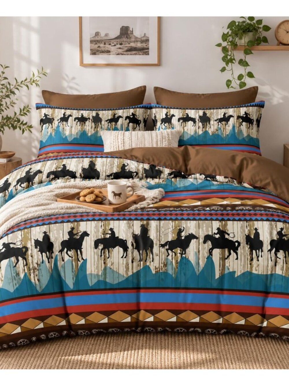 Western Cowboy Comforter Set King, Rustic Horse Ranch Bedding
